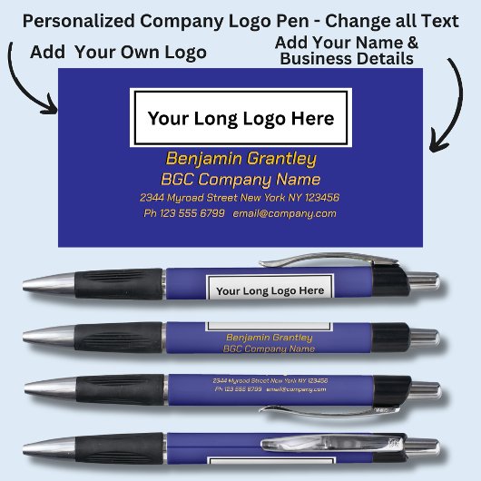会社の詳細、金ゴールド/オレンジ色の文字王室のオン・ブルー、 ボールペン