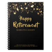 会社の退職パーティー ブラックとゴールドの星 ノートブック (正面)