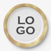 会社またはビジネスカスタムのロゴと金ゴールド枠 ペーパープレート (正面)