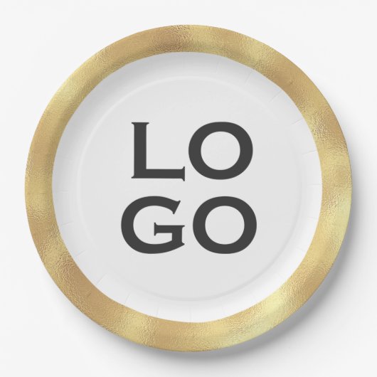 会社またはビジネスカスタムのロゴと金ゴールド枠 ペーパープレート (正面)