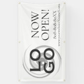 会社またはビジネスカスタムのロゴを今すぐ開く署名 横断幕 (縦)