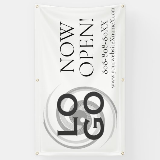 会社またはビジネスカスタムのロゴを今すぐ開く署名 横断幕 (縦)