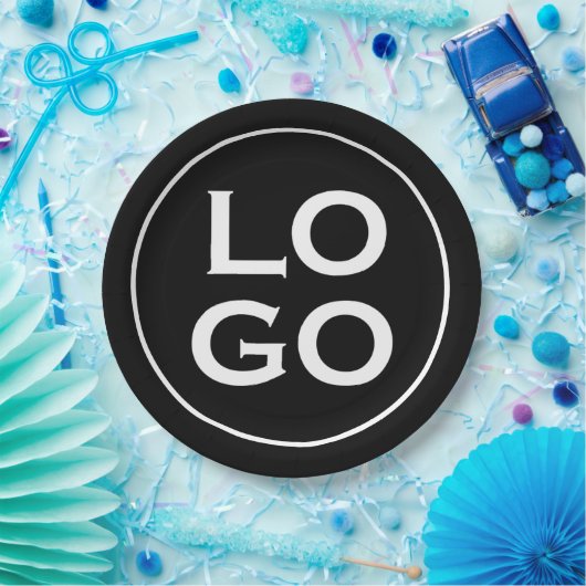 会社またはビジネスカスタムのロゴ（黒） ペーパープレート (パーティー)