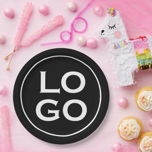 会社またはビジネスカスタムのロゴ(黒) ペーパープレート (パーティー)