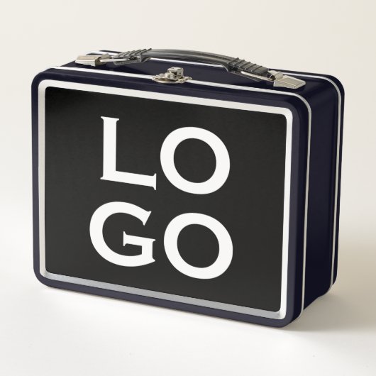 会社またはビジネスカスタムのロゴ(黒) メタルランチボックス (正面)
