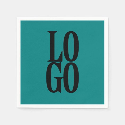 会社またはビジネスカスタムティール（緑がかった色）のロゴ スタンダードカクテルナプキン (正面)