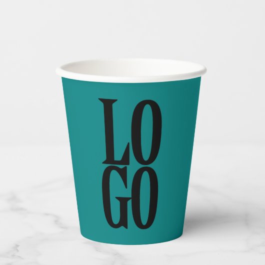 会社またはビジネスカスタムティール（緑がかった色）のロゴ 紙コップ (正面)