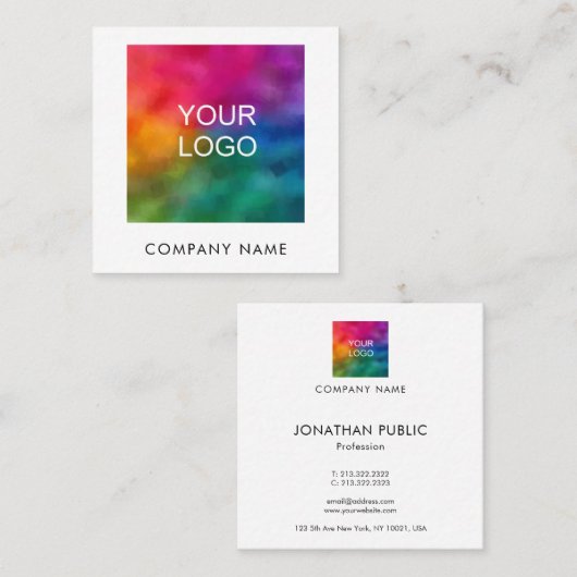 会社エレガントのモダンロゴをここにプロフェッショナル スクエア名刺 (正面/裏面)