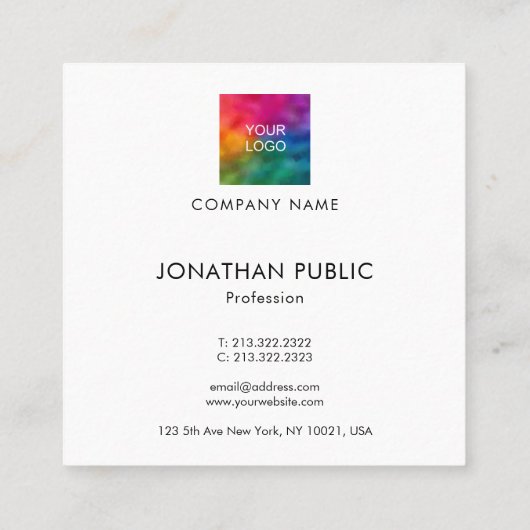 会社エレガントのモダンロゴをここにプロフェッショナル スクエア名刺 (裏面)