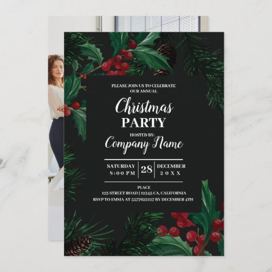 会社エレガントカクテルのクリスマスパーティー招待 招待状 (正面/裏面)