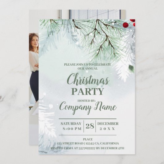 会社エレガントカクテルのクリスマスパーティー招待 招待状 (正面/裏面)