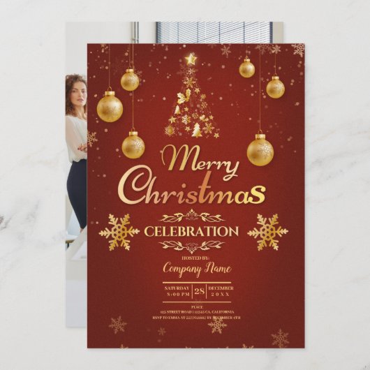 会社エレガントカクテルのクリスマスパーティー招待 招待状 (正面/裏面)