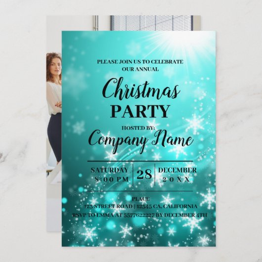会社エレガントカクテルのクリスマスパーティー招待 招待状 (正面/裏面)