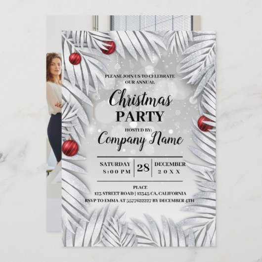 会社エレガントカクテルのクリスマスパーティー招待 招待状 (正面/裏面)