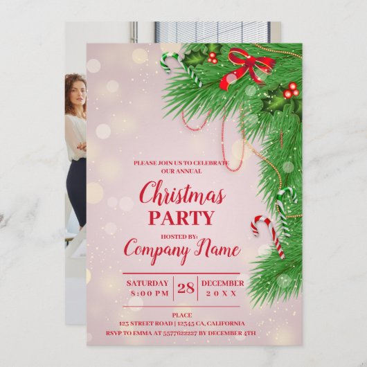 会社エレガントカクテルのクリスマスパーティー招待 招待状 (正面/裏面)
