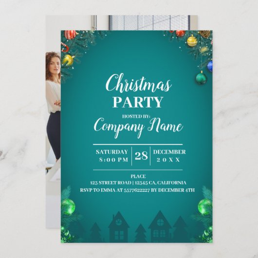 会社エレガントカクテルクリスマスパーティーインビタ 招待状 (正面/裏面)