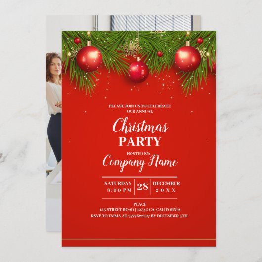 会社エレガントカクテルクリスマスパーティー 招待状 (正面/裏面)