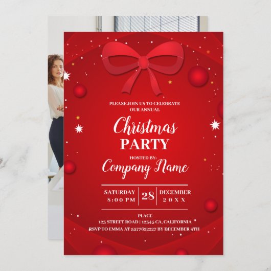 会社エレガントカクテルクリスマスパーティー 招待状 (正面/裏面)