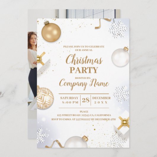 会社エレガントカクテルクリスマスパーティー 招待状 (正面/裏面)