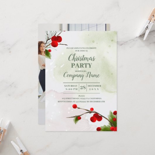 会社エレガントカクテルクリスマスパーティー 招待状 (正面/裏面インサイチュ)