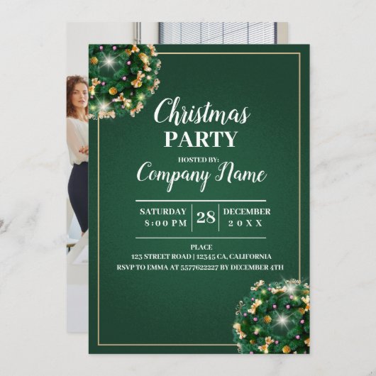 会社エレガントカクテルクリスマスパーティー 招待状 (正面/裏面)