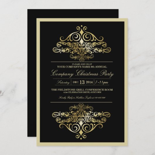 会社エレガントクリスマスパーティの招待状 招待状 (正面/裏面)