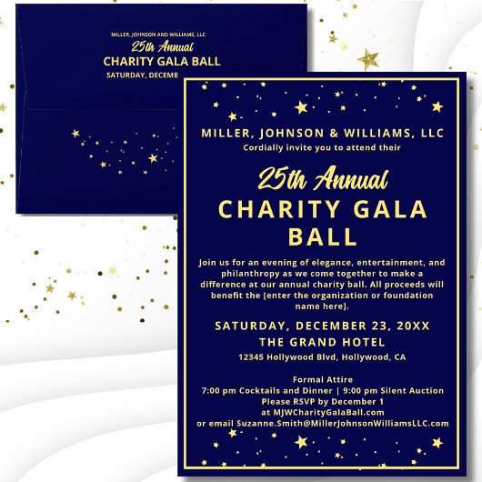 会社エレガントチャリティーガラボールブルー金ゴールド 招待状