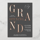 会社エレガント立ち上げパーティーロゴグレーとバラ金ゴールド 箔招待状 (正面)