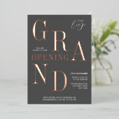 会社エレガント立ち上げパーティーロゴグレーとバラ金ゴールド 箔招待状 (立ち正面)