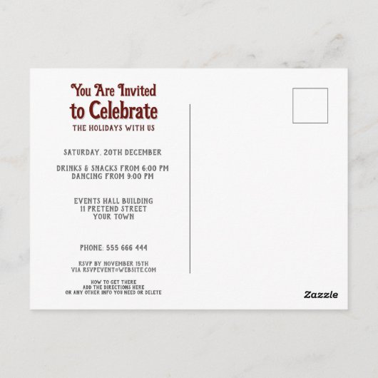 会社オフィススタイリッシュクリスマスパーティー招待状 ポストカード (裏面)