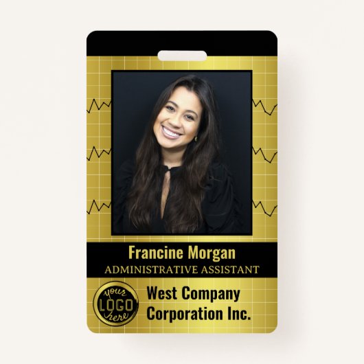 会社オフィス従業員カスタムフォトバーコードロゴ バッジ (正面)