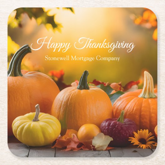 会社カスタムハッピーサンクスギビングカボチャパーティー スクエアペーパーコースター (正面)
