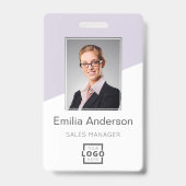 会社カスタムロゴバーコード社員の写真赤面 バッジ (正面)