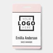 会社カスタムロゴバーコード社員の写真赤面 バッジ (正面)