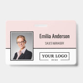 会社カスタムロゴバーコード社員の写真赤面 バッジ (正面)