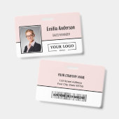 会社カスタムロゴバーコード社員の写真赤面 バッジ (正面＆裏面)