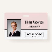 会社カスタムロゴバーコード社員の写真赤面 バッジ (正面)