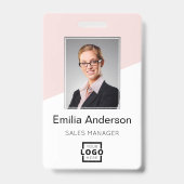 会社カスタムロゴバーコード社員の写真赤面 バッジ (正面)