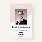 会社カスタムロゴバーコード社員の写真赤面 バッジ (正面)