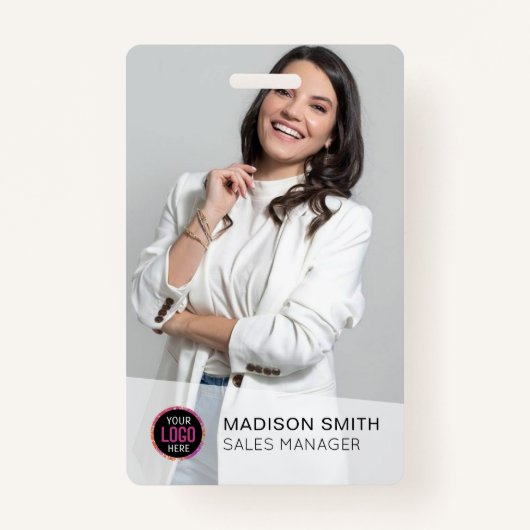 会社カスタムロゴバーコード社員の写真 バッジ (正面)