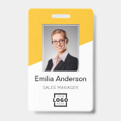 会社カスタムロゴバーコード社員フォトイエロー バッジ (正面)