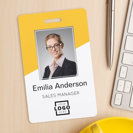 会社カスタムロゴバーコード社員フォトイエロー バッジ