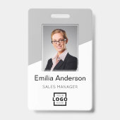 会社カスタムロゴバーコード社員フォトグレー バッジ (正面)