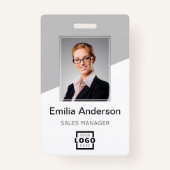会社カスタムロゴバーコード社員フォトグレー バッジ (正面)