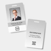 会社カスタムロゴバーコード社員フォトグレー バッジ (正面＆裏面)