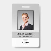 会社カスタムロゴバーコード社員フォトグレー バッジ (正面)