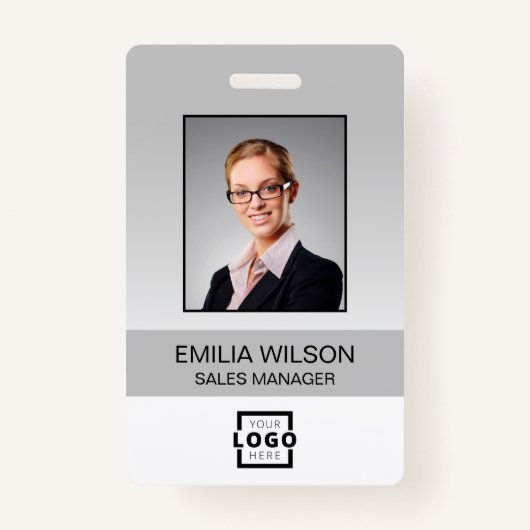 会社カスタムロゴバーコード社員フォトグレー バッジ (正面)