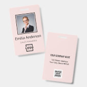 会社カスタムロゴバーコード社員フォトピンク バッジ (正面＆裏面)