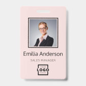 会社カスタムロゴバーコード社員フォトピンク バッジ (正面)