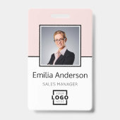 会社カスタムロゴバーコード社員フォトピンク バッジ (正面)